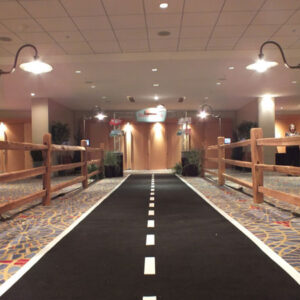 A black carpeted walkway.