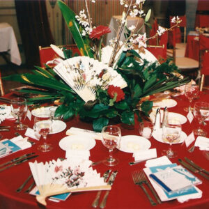 A red Table Design on a table.