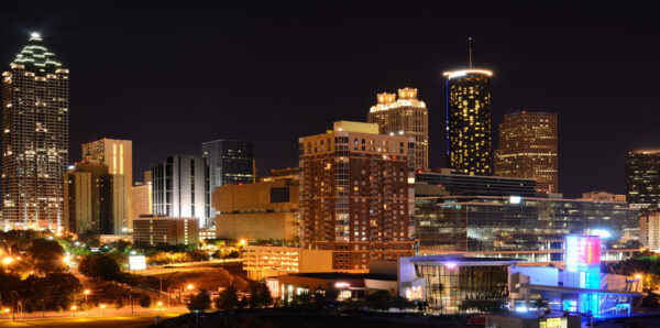 Atlanta Skyline Backdrop at night.