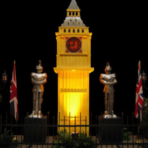 The Big Ben Garden is lit up.