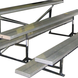 A set of four metal bleachers available for event rentals, set against a clean white background.