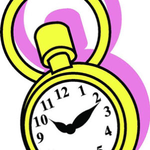 A Rabbits Watch Cutout of a yellow clock on a pink background.