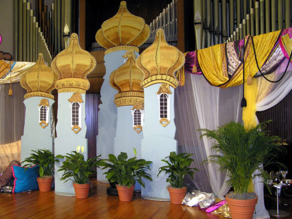 An Onion Domes Stage set in a room.