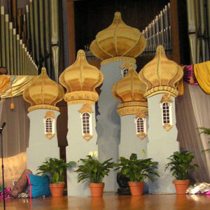 An Onion Domes Stage set with a lot of decorations.