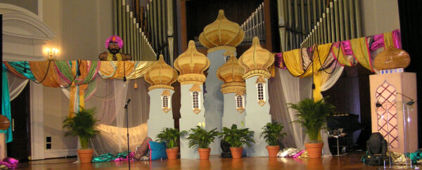 An Onion Domes Stage set with a lot of decorations.