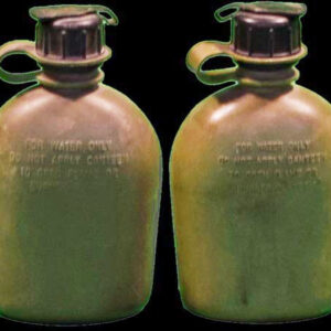 Two Army Canteens on a black background.