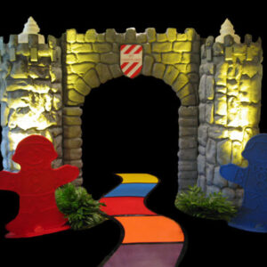 A Candy Land Entrance with lights on it.