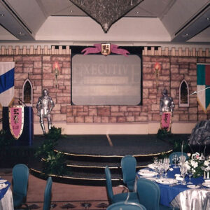 A banquet room with a Fire Eater set up.