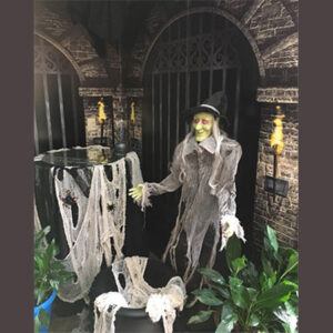 A Dungeon Decor and Panel Backdrop sitting on a table in front of a house.