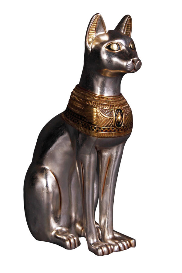 A statue of the Egyptian Cat on a white background.