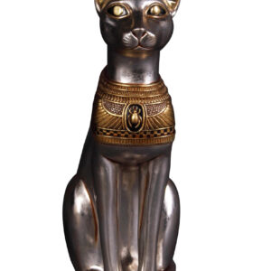 An Egyptian Cat statue on a white background.