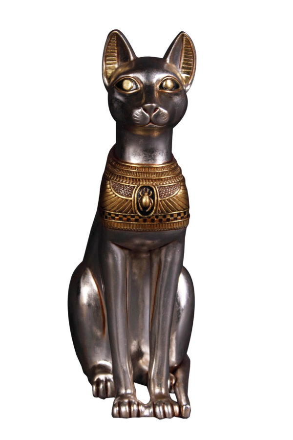 An Egyptian Cat statue on a white background.