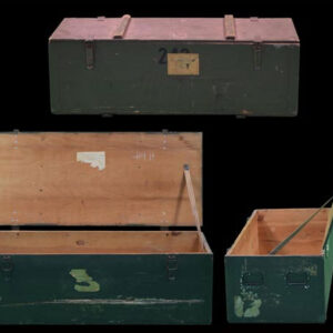 A group of Foot Lockers with lids and handles.