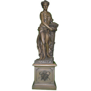 A Savannah Garden statue of a woman holding flowers.