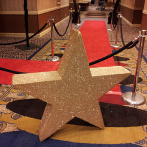 A Giant Illuminated and Glitter Star on a red carpet.