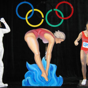 Three Olympic Games statues on a black background. Olympics theme decor