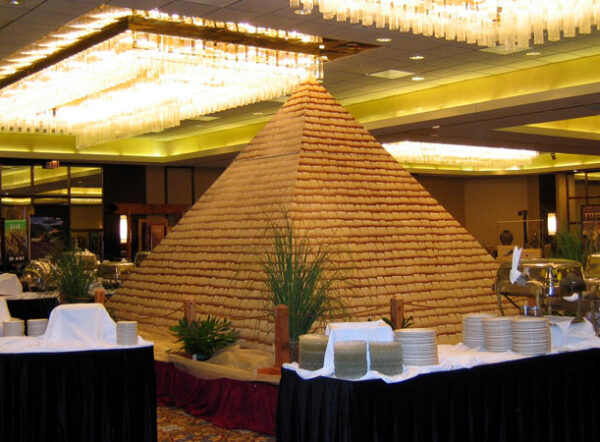 A large Pyramid product made of bread.