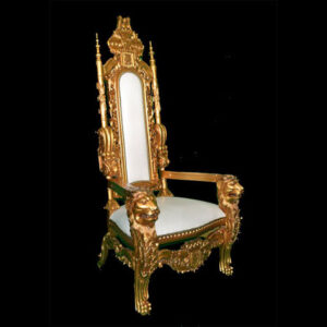 An ornate Baby Throne chair on a black background.