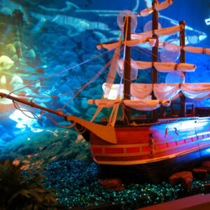 A model of a ship in Ocean Backdrops.