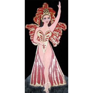 A Showgirl Flats sculpture of a woman in a dress.