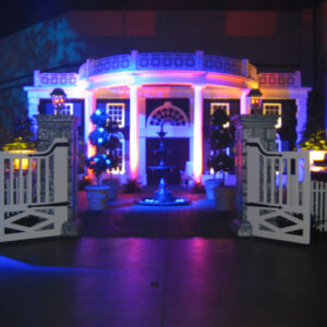 A white Gates with blue lights.