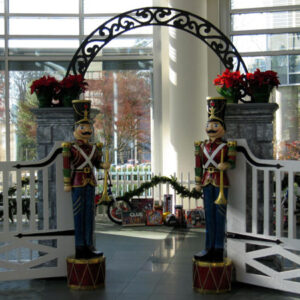 Two statues of a nativity scene.