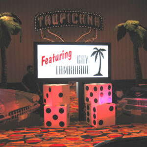 A display of dice with Tropicana Entrance and Tropicana Entrance.