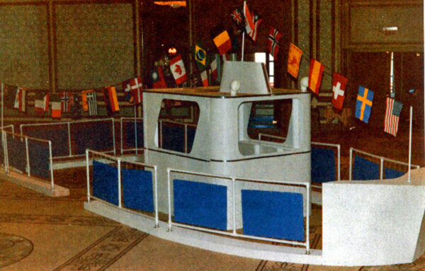 A Tug Boat Set with flags on it.