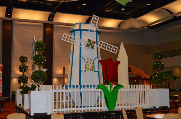 A windmill in the middle of a room.