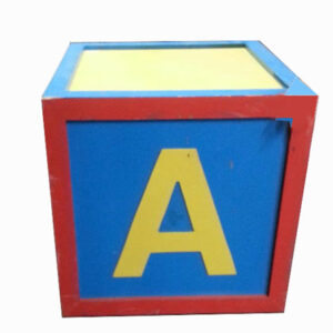 A blue and yellow Giant Building Blocks with the letter a on it.