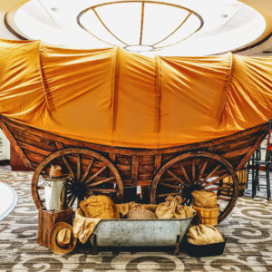 A Chuck Wagon sitting on a table in a room.