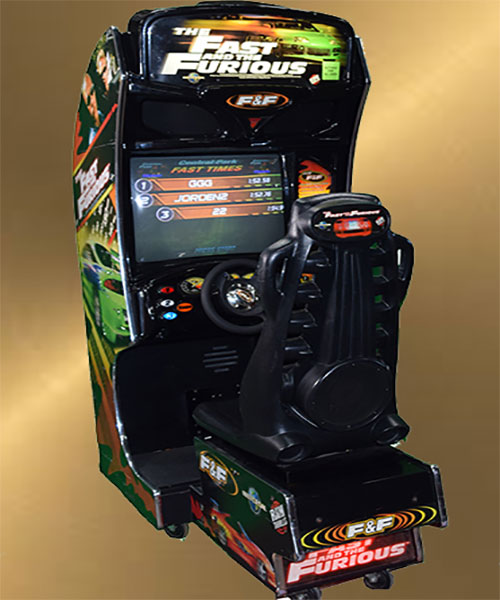 A game machine with a steering wheel for rent.