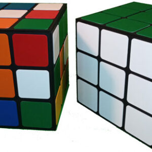 Two Rubik's Cubes on a white background.