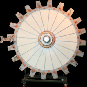 A large white Steampunk Wheel of Fortune on a black background.