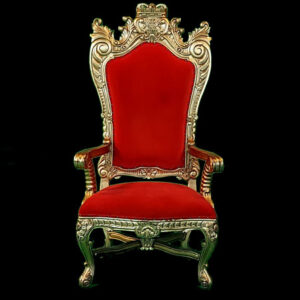 A Red and Gold Regal Throne chair on a black background.