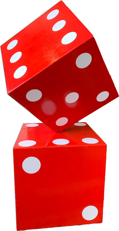 Two red dice sitting on top of each other.