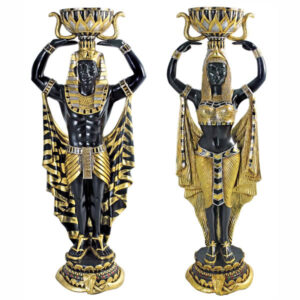 Pair of Egyptian Him & Her Statues in gold and black.