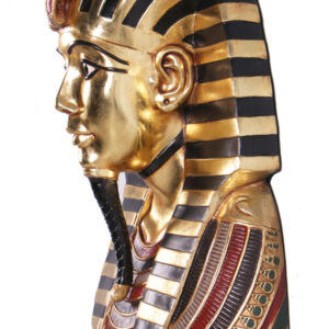 A golden King Tut Bust on a white background.