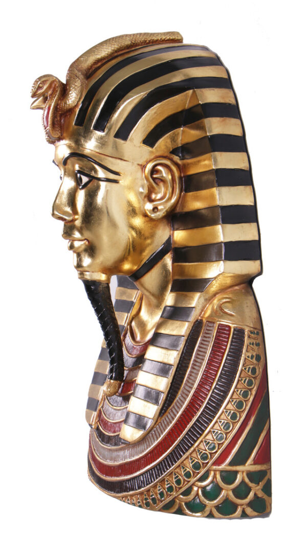 A golden King Tut Bust on a white background.